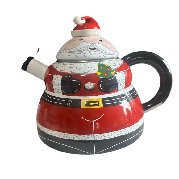 Vintage Enamal Roshco Santa Clause  3 Quart‎ Whistling Tea Pot Kettle - Picture 1 of 7
